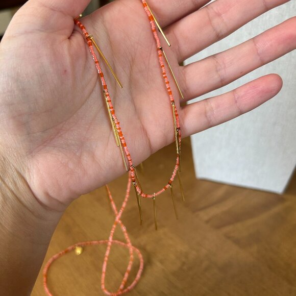 gorjana Orange Beaded Long Necklace with Gold Fringe Bars Fiesta Fun MSRP $68 - Picture 5 of 6